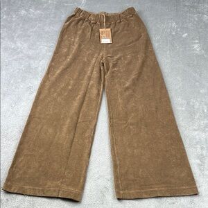 NEW‎ The Simple Folk 6 S/M 100% Organic Cotton Walnut The Wide Leg Terry Trouser